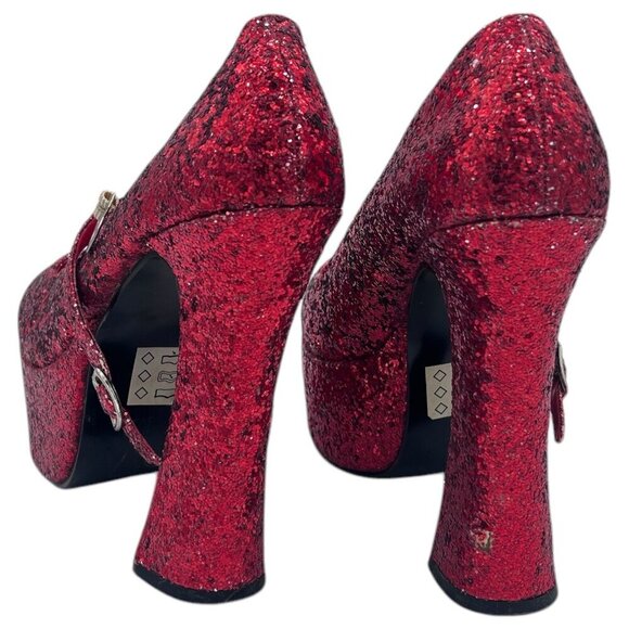 Sexy Dorthy Wizard Of Oz Chunky Heels Red Glitter Sparkle Platform Size 7 Rubies - Picture 14 of 16